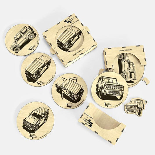 Jimny Timber Coasters (with Bonus Keyring)